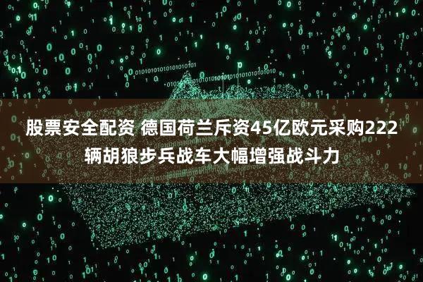股票安全配资 德国荷兰斥资45亿欧元采购222辆胡狼步兵战车大幅增强战斗力